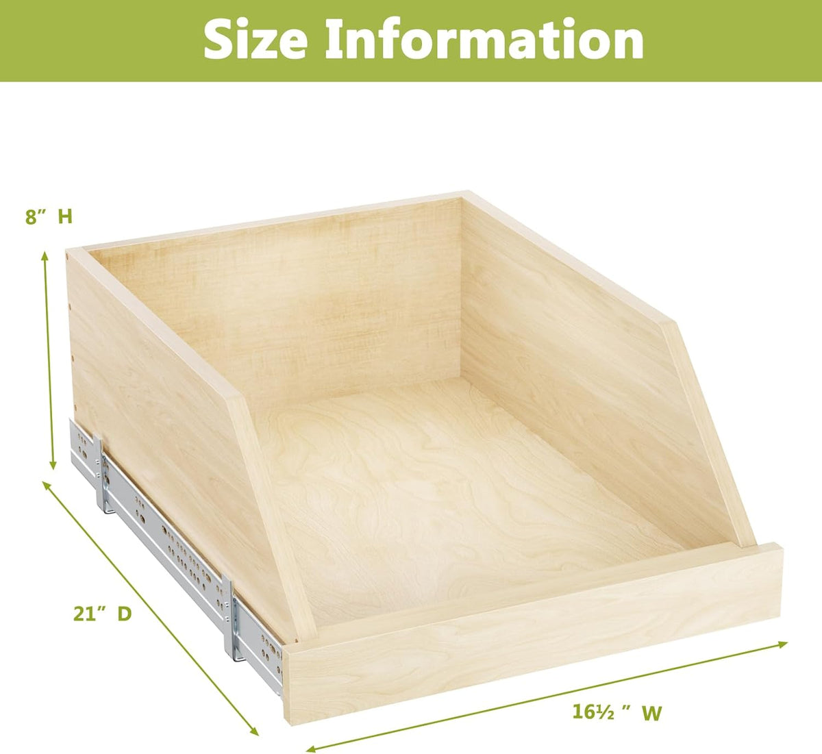 ROOMTEC Pull Out Cabinet Organizer with Full Extension Rail Slides, Pull Out Shelf for Kitchen Cabinet Pantry, Beveled 8" High Pull out Drawer Storage Organizer with U Bracket, 10½"W×21"D, Hard Close