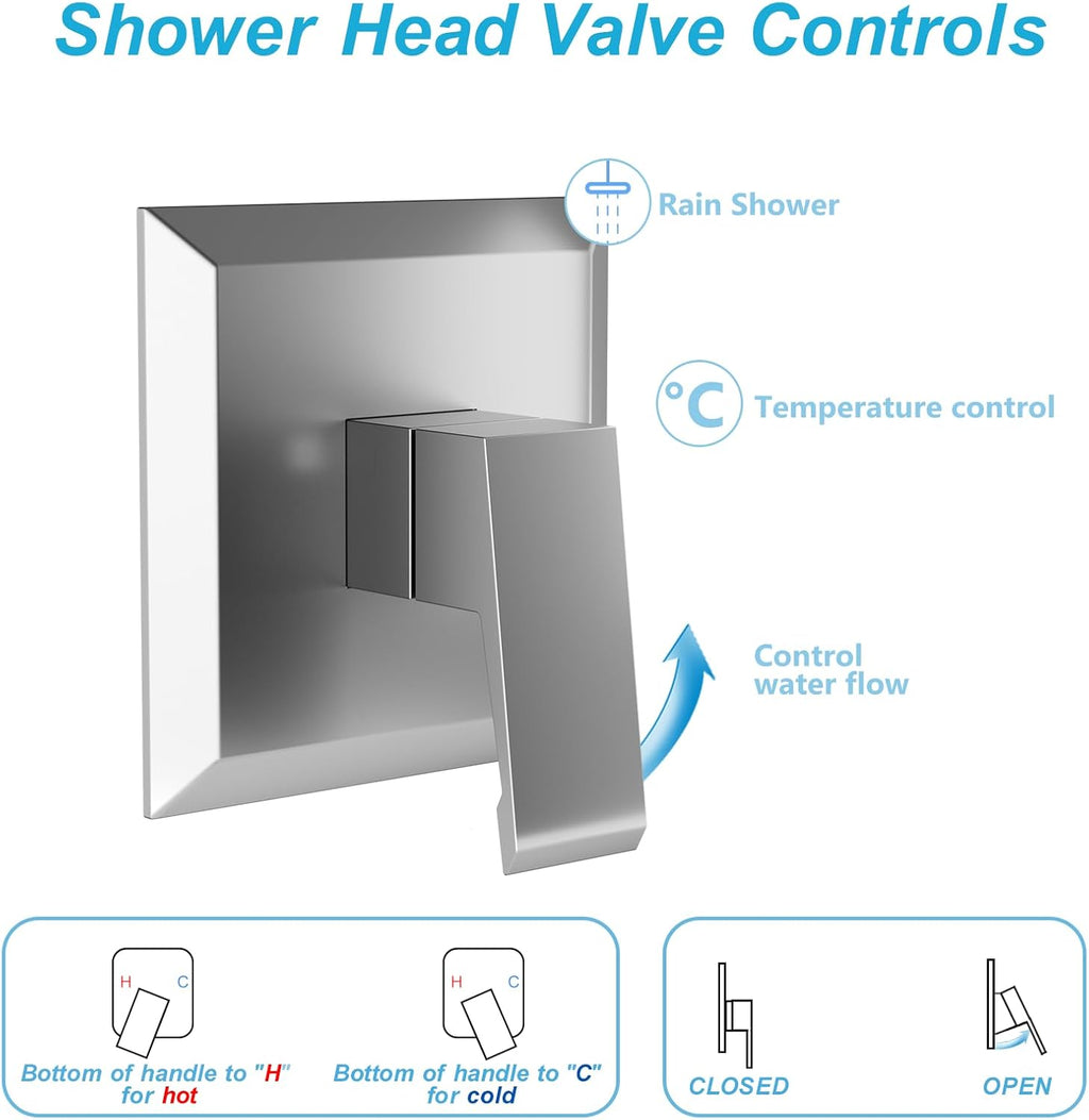 ROOMTEC Shower Tub Kit, Tub and Shower Faucet Set with Single-Spray Shower Head and Tub Spout, Single-Handle Tub and Shower Trim Kit, Chrome (Valve Included)