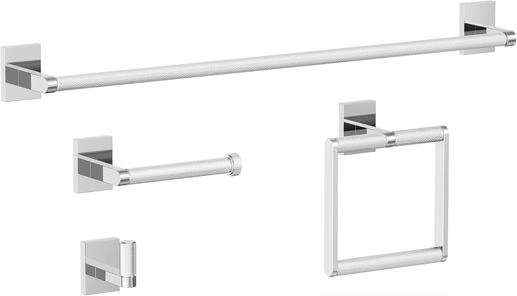 Bathroom Hardware Set 3 Piece Brushed Nickel/Brushed Gold Bathroom Accessories Set Including 24" Hand Towel Bars, Toilet Paper Holders, Towel Rings(3pcs, Brushed Nickel)