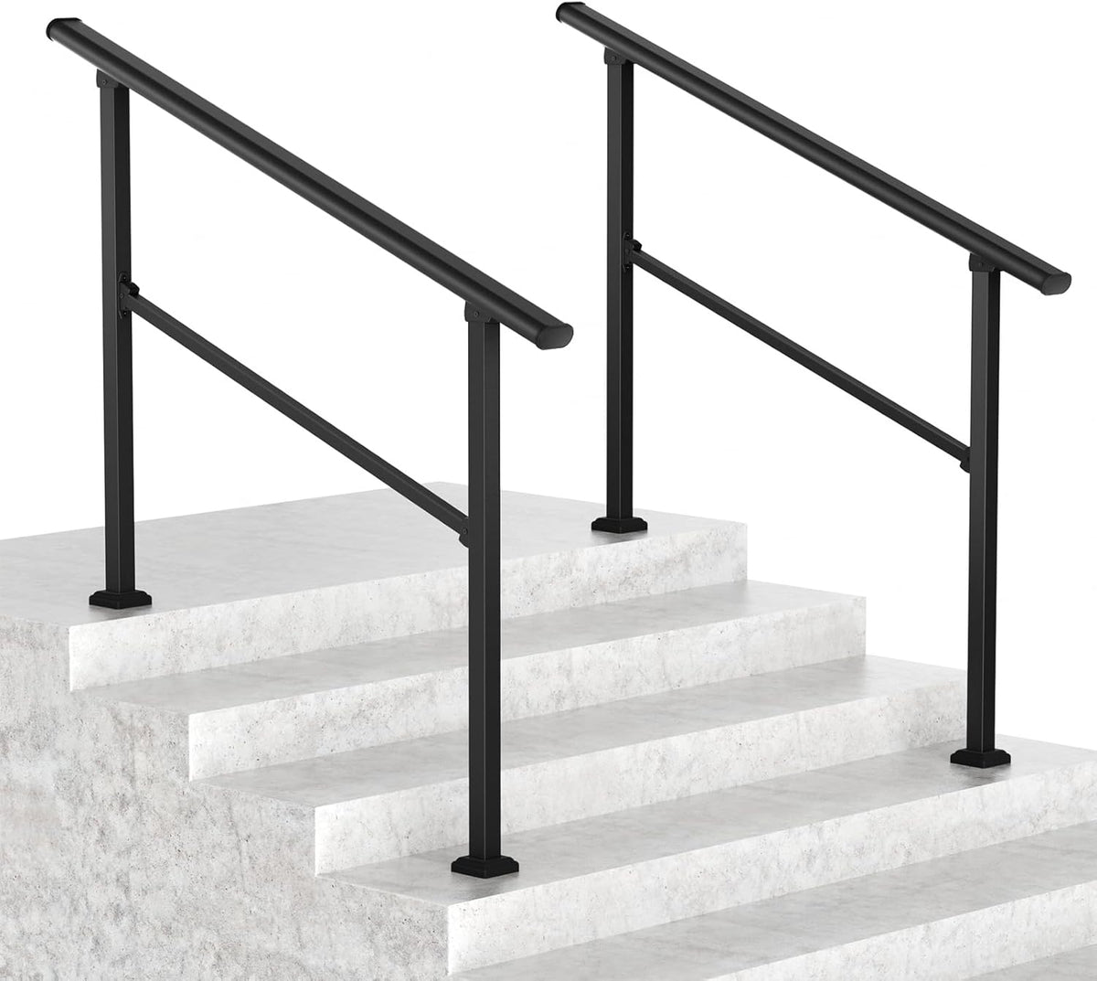 ROOMTEC  2 Step Hand Rails for Outdoor Steps, Wrought Iron Railing, Exterior Hand Railing for Steps, Porch Railing Kit (1-2 Steps Handrail)