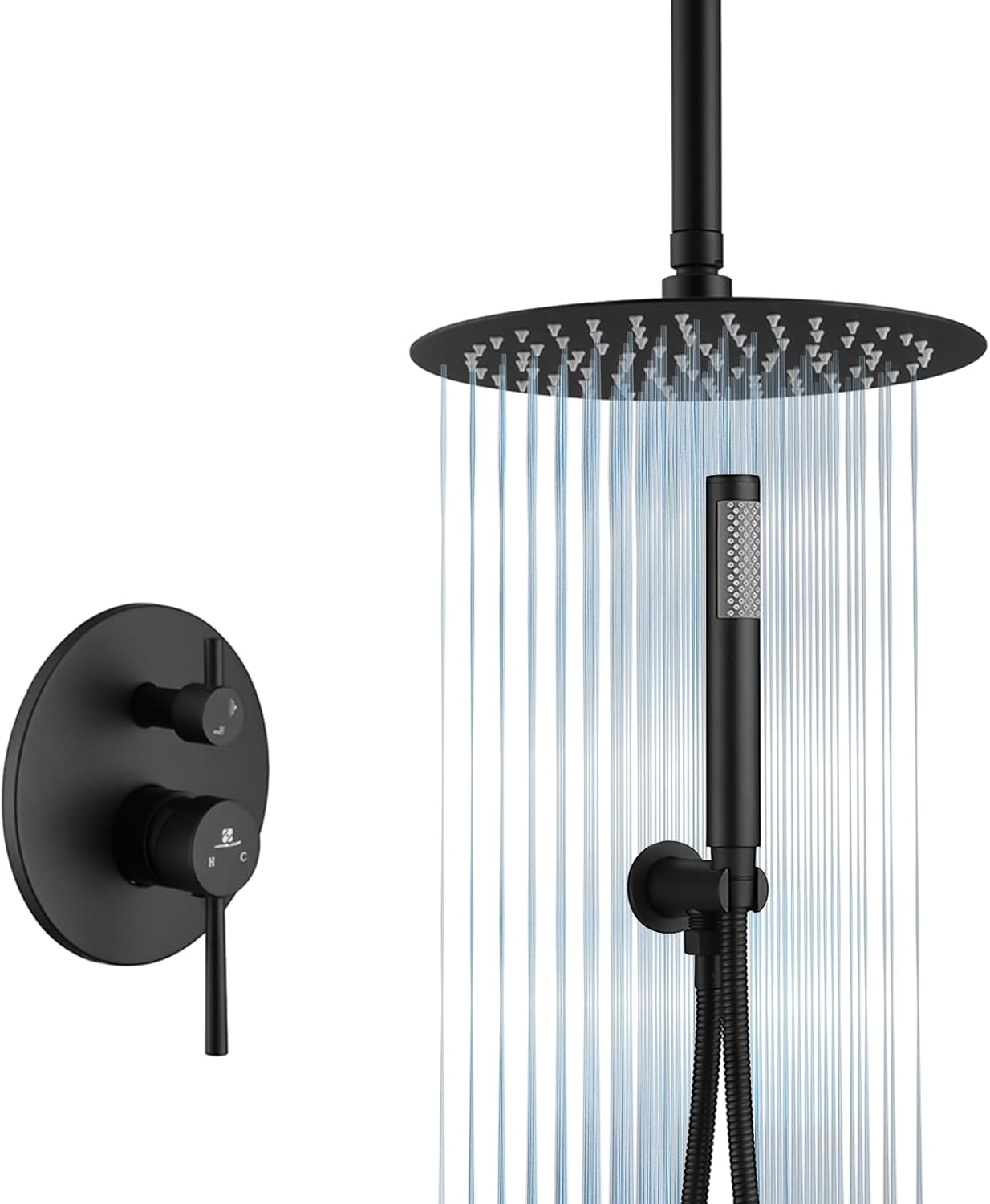 10 Inches Bathroom Rain Mixer Shower Combo Set Celling Mounted Rainfall Shower Head System Matte Black Finish Shower Faucet Rough-In