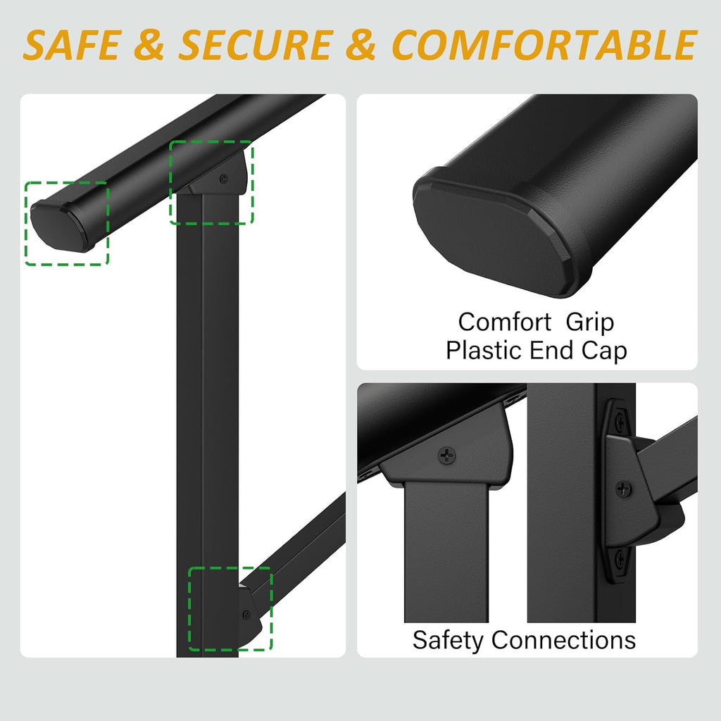 ROOMTEC 2 Pack 2 Step Handrails for Outdoor Steps, Safety Outdoor Hand Rails for Exterior Steps, Black Wrought Iron Stair Railing Kit (1-2 Steps Handrail)
