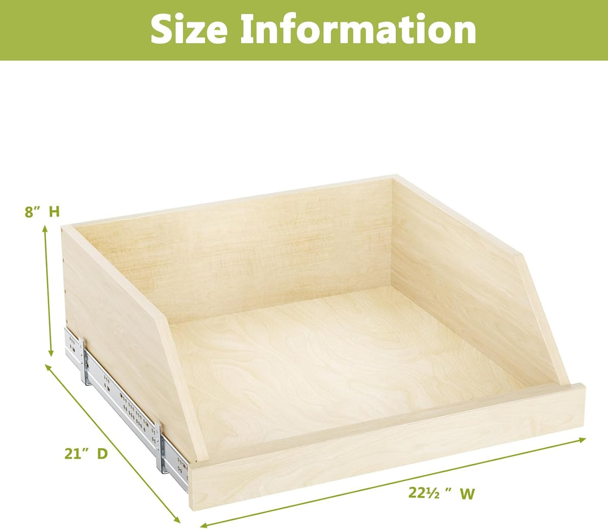 ROOMTEC Pull Out Cabinet Organizer with Full Extension Rail Slides, Pull Out Shelf for Kitchen Cabinet Pantry, Beveled 8" High Pull out Drawer Storage Organizer with U Bracket, 10½"W×21"D, Hard Close