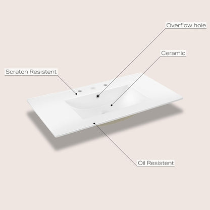 ROOMTEC JONATHAN Y SNK1002A Ancillary 3-Hole 30 in. W x 18.25 in. D Classic Contemporary Rectangular Ceramic Single Sink Basin Vanity Top, White