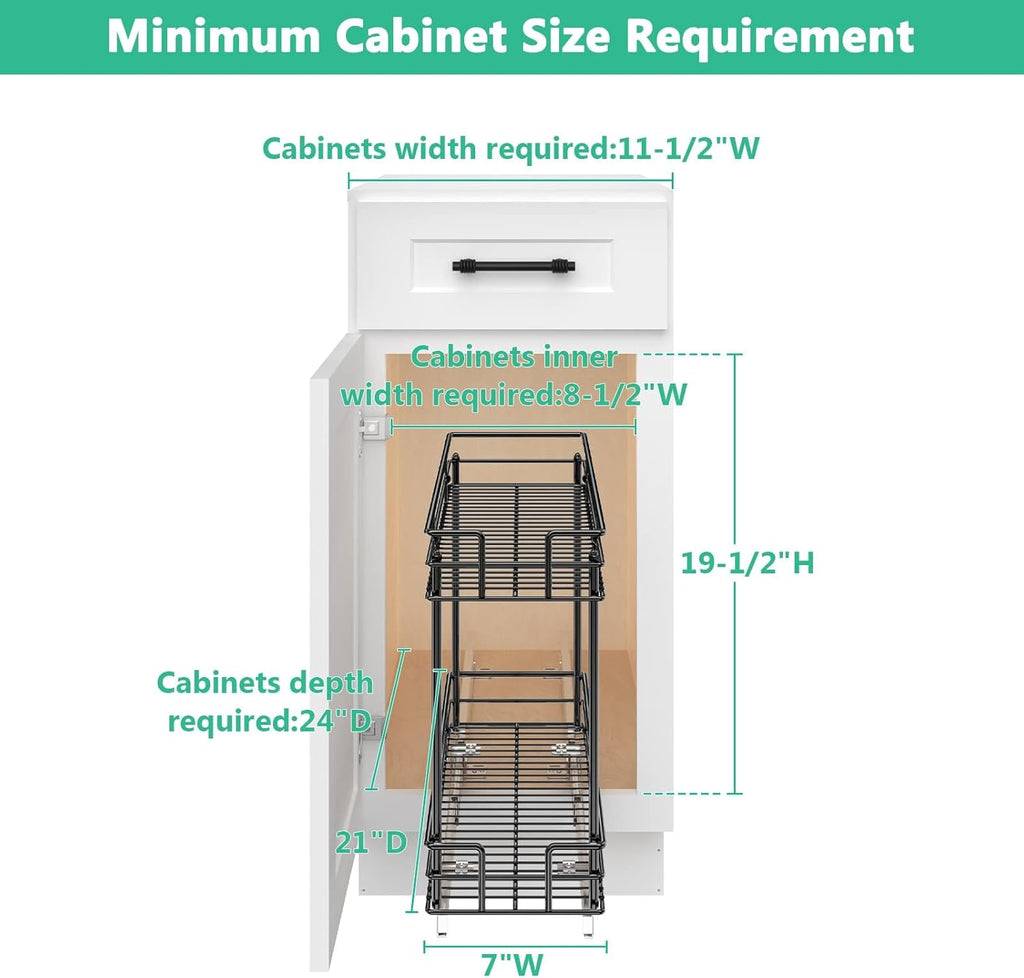 ROOMTEC Pull Out Spice Rack for Narrow Cabinet (5½" W X 21" D),3 Tier Slide Out Cabinet Organizer and Pull Out Shelves Under Cabinet Storage for Kitchen, Chrome