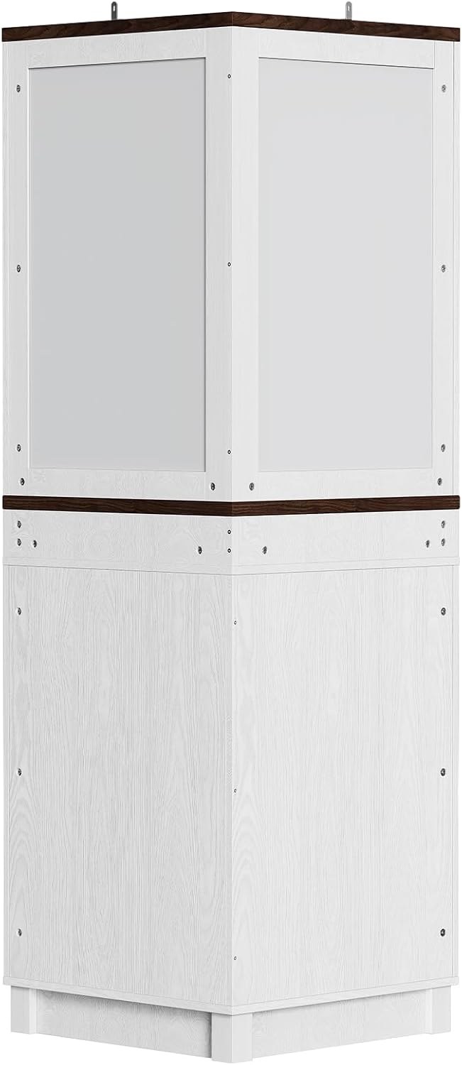ROOMTEC Corner Bar Cabinet for Liquor, 71" Farmhouse Wine Cabinet with LED Strip and Glass Holder, Corner Cabinet with Doors and Adjustable Shelf, Liquor Cabinet Bar for Home