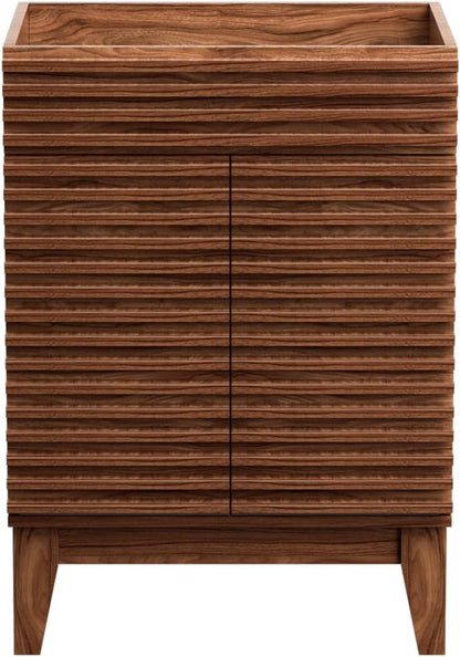 ROOMTEC 24" Bathroom Vanity, Mid-Century Freestanding Bathroom Cabinet Vanity with Storage, Particleboard Frame with Wood Grain Laminate, Walnut (Sink Basin Not Included)