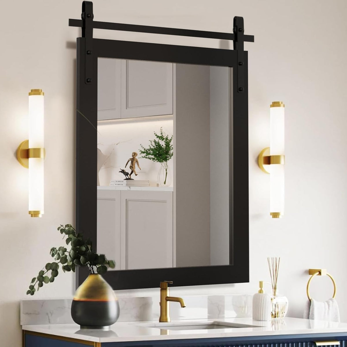 ROOMTEC Farmhouse Mirror, Rustic Mirror 26X40 Inch Rustic Wood Framed Wall Mirror Rectangle Decorative Mirror for Bathroom, Living Room, Entryway, Bedroom Wall Decor (White)