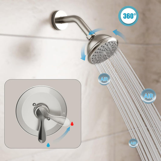 ROOMTEC Tub and Shower Trim Kit, Tub and Shower Faucet Set with Single-Spray Shower Head and Tub Spout, Single-Handle Shower Tub Kit, Brushed Nickel (Valve Included)