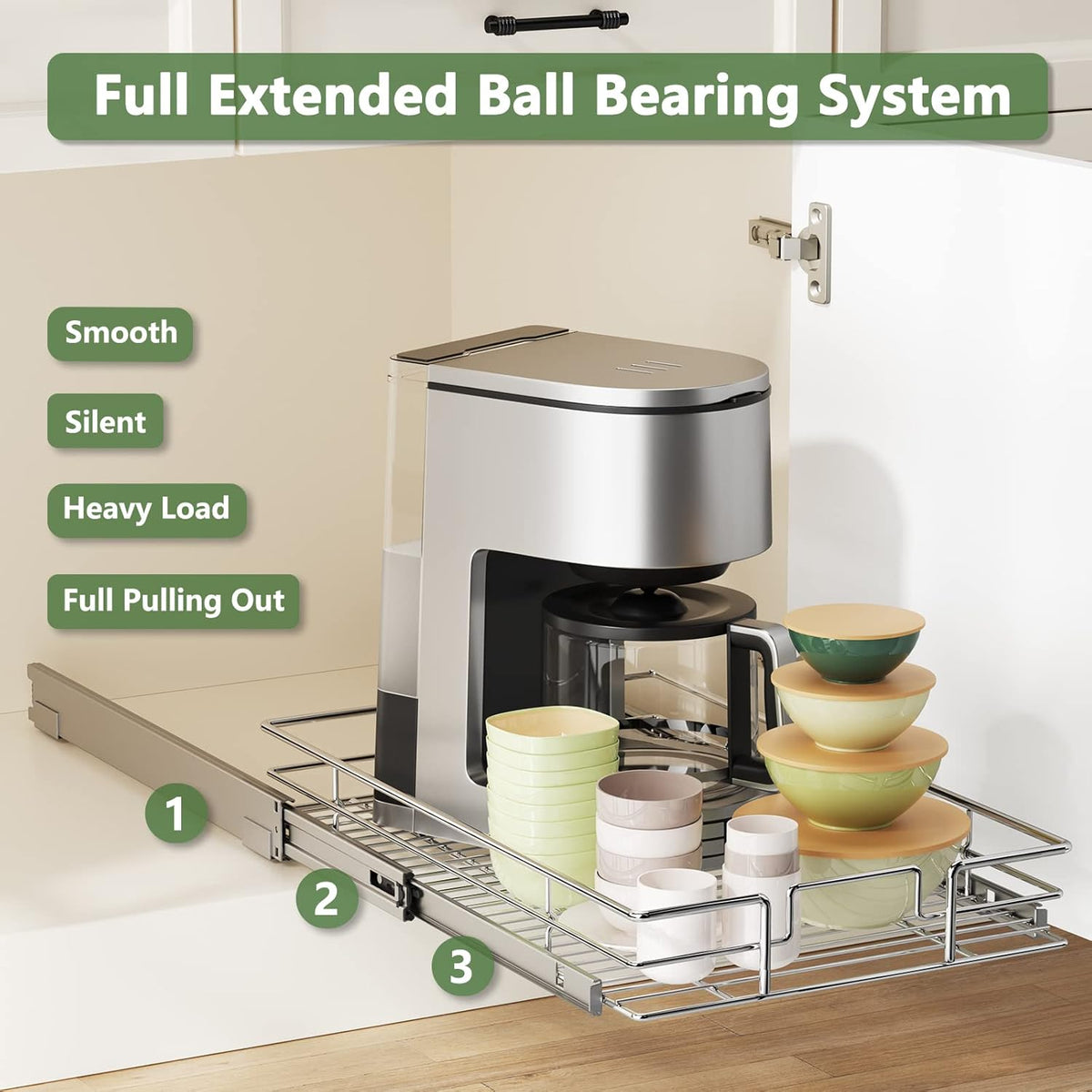 ROOMTEC  Pull Out Cabinet Organizer 11"W x 21"D, Kitchen Cabinet Pull Out Shelves Slide Out Storage…