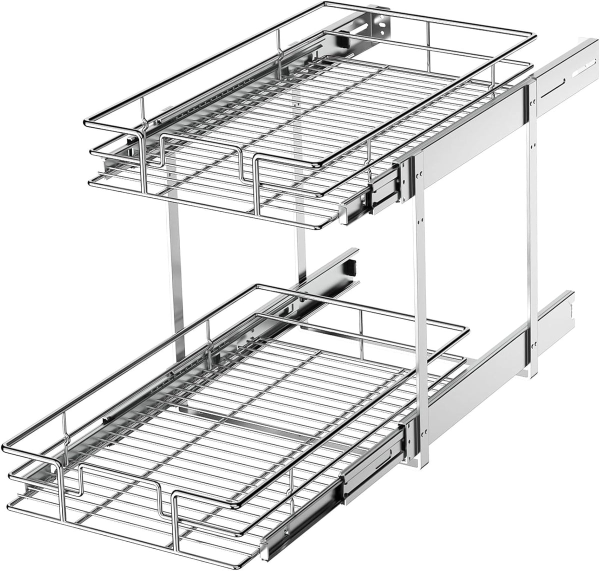 ROOMTEC 2 Tier Individual Pull Out Cabinet Organizer 11"W x 21"D, Slide Out Kitchen Cabinet Storage Sliding Shelves