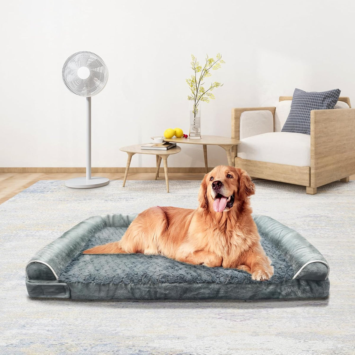 ROOMTEC Orthopedic Dog Bed for Large Dog,Memory Foam XL Extra Large Dog Bed with Stickable Design Waterproof Dog Couch Bed with Washable Removable Cover(36 in,Grey)