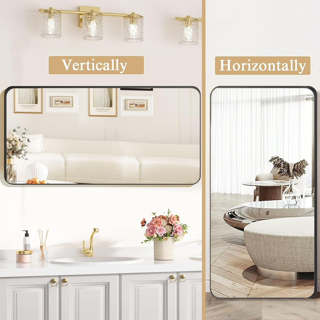 ROOMTEC Gold Bathroom Mirrors for Wall, 20X30 Inch Rounded Rectangle Mirror, Gold Bathroom Vanity Mirror, Metal Framed Wall-Mounted Mirror,Tempered Glass,（Horizontally or Vertically