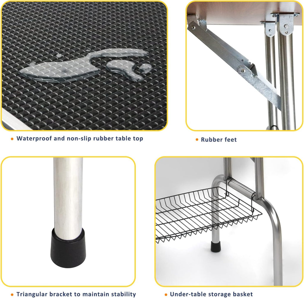 ROOMTEC 46" Dog Grooming Table,Foldable Home Pet Bathing Station with Adjustable Height Arm/Noose/Mesh Tray