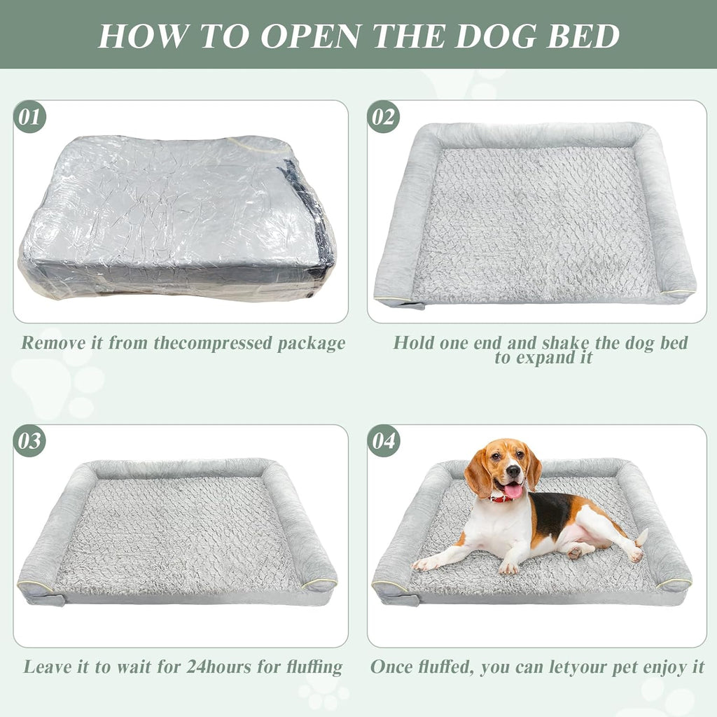 ROOMTEC Orthopedic Dog Bed for Large Dog,Memory Foam XL Extra Large Dog Bed with Stickable Design Waterproof Dog Couch Bed with Washable Removable Cover(36 in,Grey)