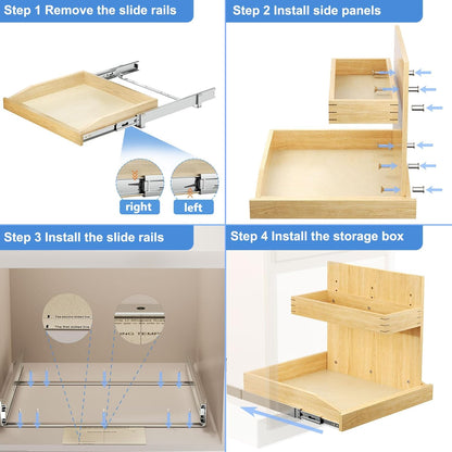 ROOMTEC Under Sink Organizers and Storage 22½” W x 21” D, 2 Tier Pull Out Cabinet Organizer with U Bracket, Adjustable Pull Out Cabinet organizer for Bathroom Kitchen(Right)