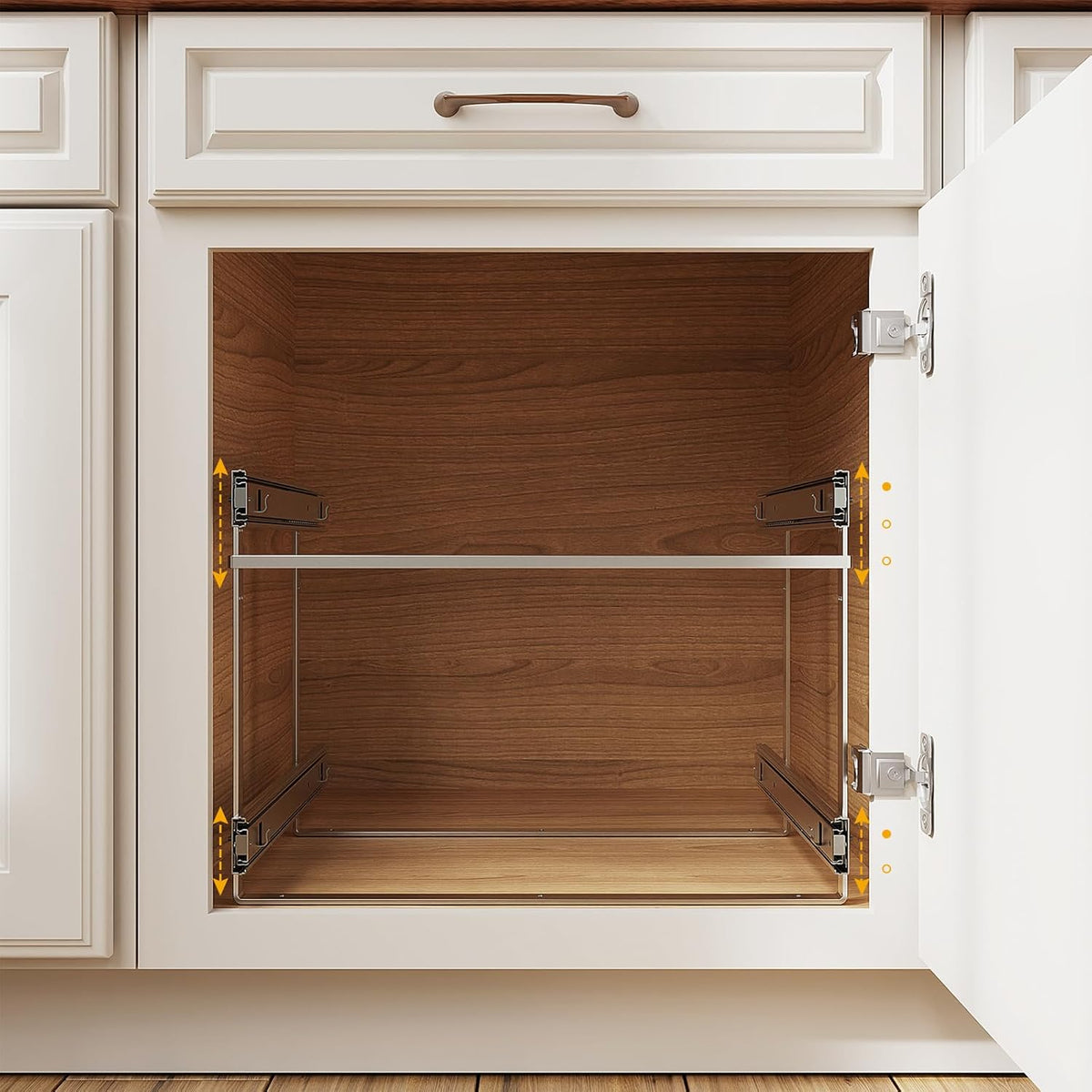 ROOMTEC Slide Out Cabinet Organizer for Kitchen, 2 Tier Pull Out Shelves Sliding Cabinet Organizer and Storage, Chrome (16.5" W x 20.5" D)