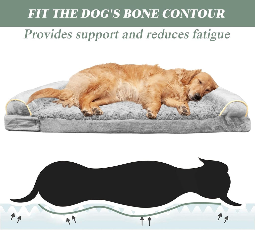 ROOMTEC Orthopedic Dog Bed for Large Dog,Memory Foam XL Extra Large Dog Bed with Stickable Design Waterproof Dog Couch Bed with Washable Removable Cover(36 in,Grey)