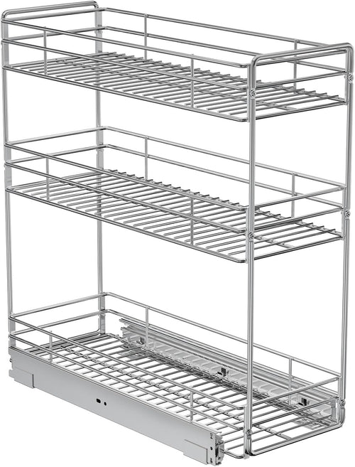 ROOMTEC Pull Out Spice Rack for Narrow Cabinet (5½" W X 21" D),3 Tier Slide Out Cabinet Organizer and Pull Out Shelves Under Cabinet Storage for Kitchen, Chrome