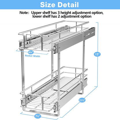 ROOMTEC Pull Out Cabinet Organizer 11"W x 21"D, Kitchen Cabinet Pull Out Shelves Slide Out Storage…