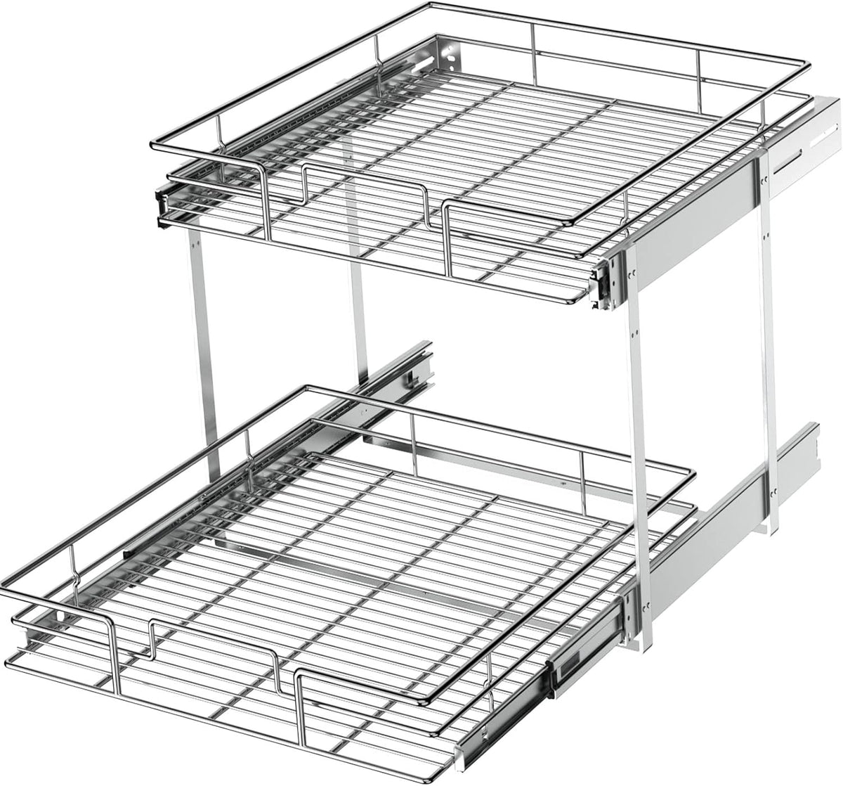 ROOMTEC 2 Tier Individual Pull Out Cabinet Organizer 30" W x 21½" D, Slide Out Kitchen Cabinet Storage Sliding Shelves