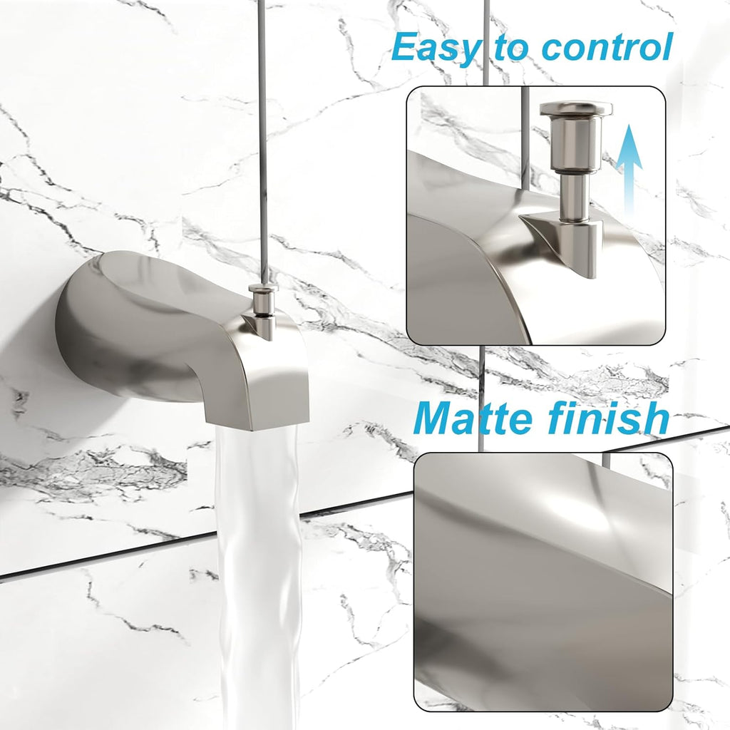 ROOMTEC Shower Tub Kit, Tub and Shower Faucet Set with Single-Spray Shower Head and Tub Spout, Single-Handle Tub and Shower Trim Kit, Chrome (Valve Included)