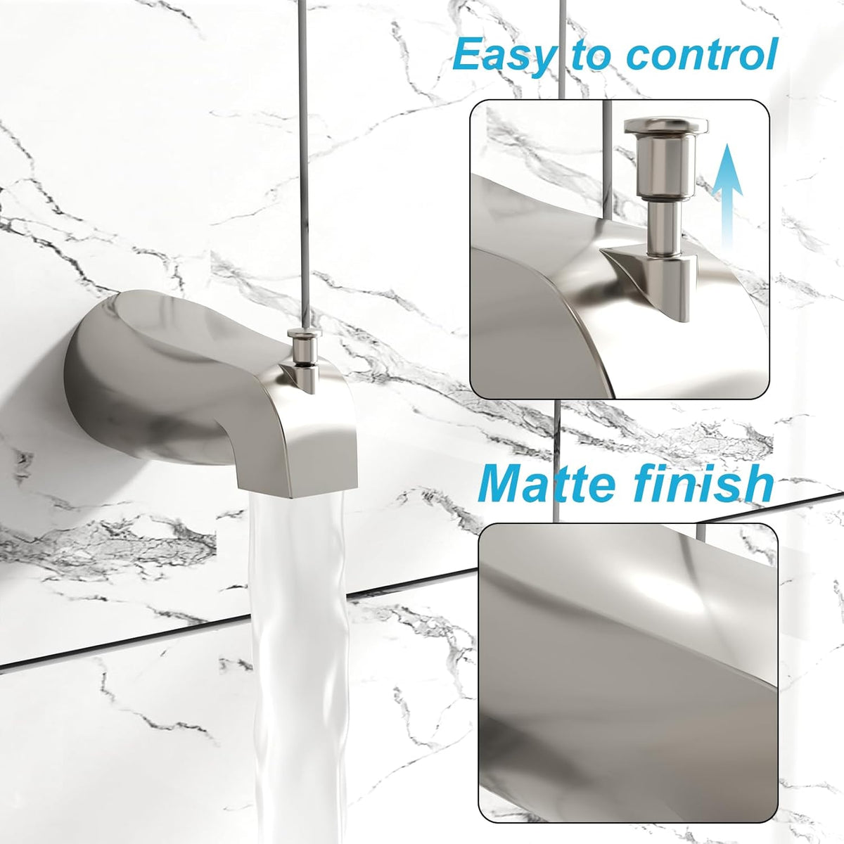 ROOMTEC Shower Tub Kit, Tub and Shower Faucet Set with Single-Spray Shower Head and Tub Spout, Single-Handle Tub and Shower Trim Kit, Chrome (Valve Included)