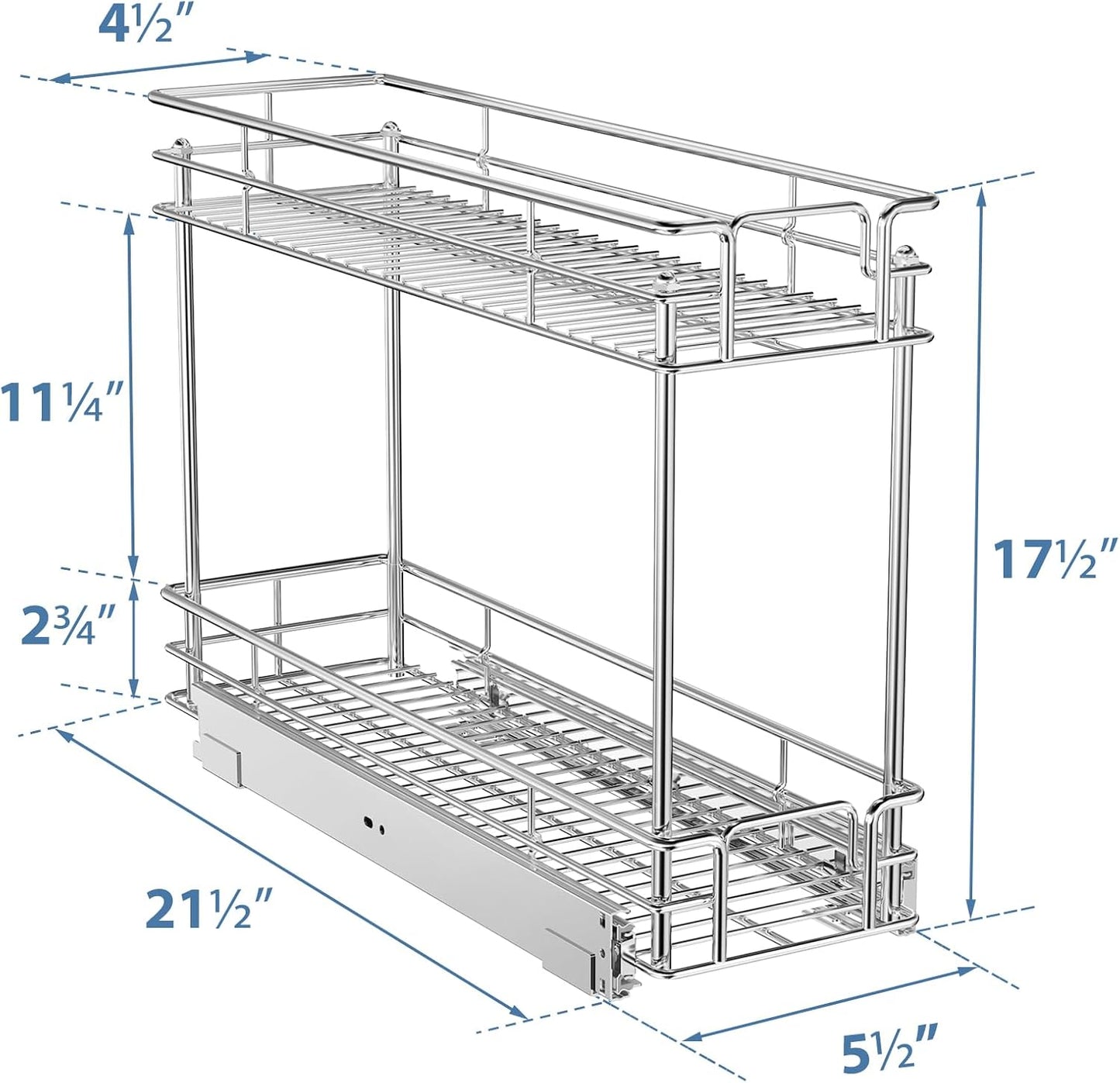 ROOMTEC Pull Out Spice Rack for Narrow Cabinet (5½" W X 21" D),2 Tier Slide Out Cabinet Organizer and Pull Out Shelves Under Cabinet Storage for Kitchen, Chrome