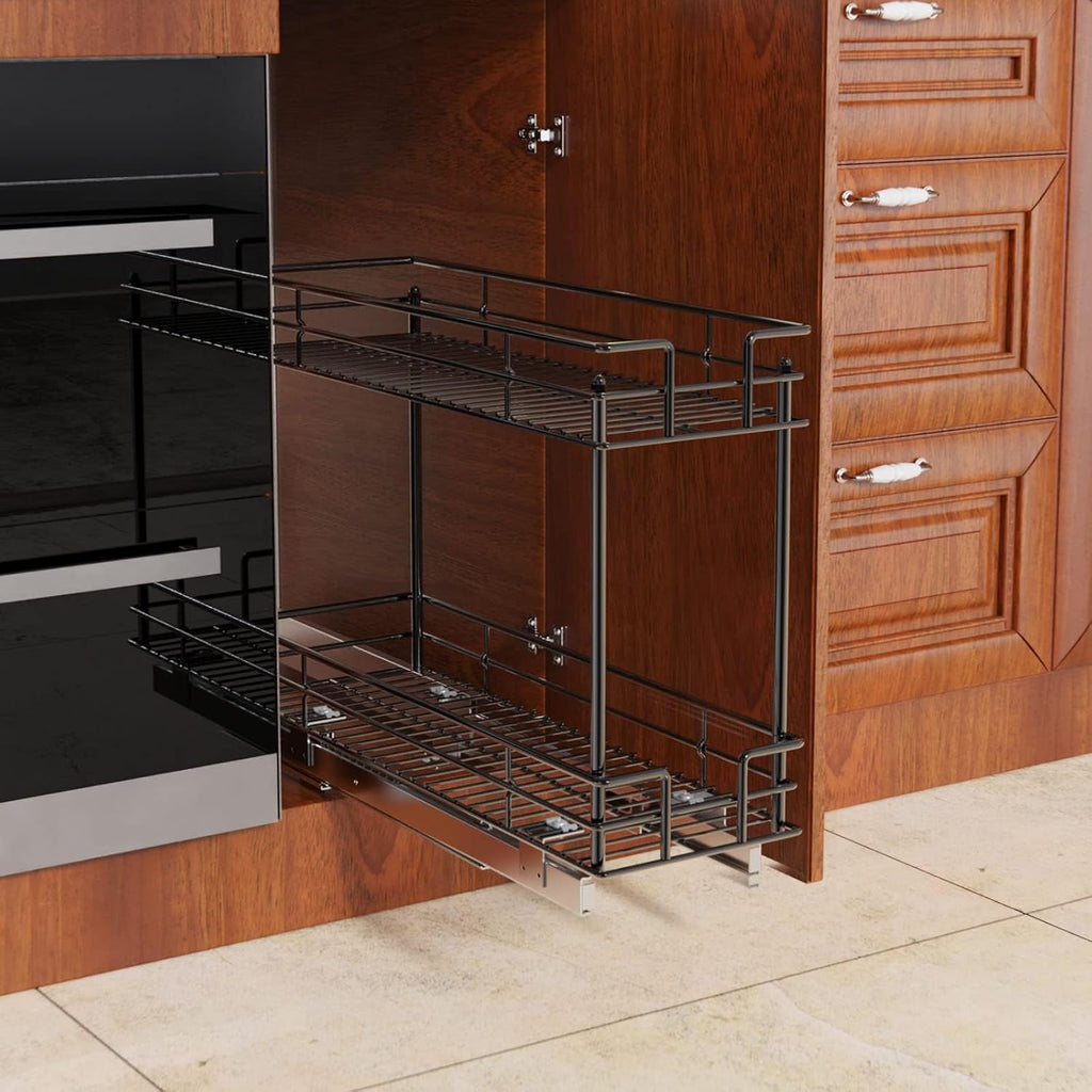 ROOMTEC Pull Out Spice Rack for Narrow Cabinet (5½" W X 21" D),3 Tier Slide Out Cabinet Organizer and Pull Out Shelves Under Cabinet Storage for Kitchen, Chrome