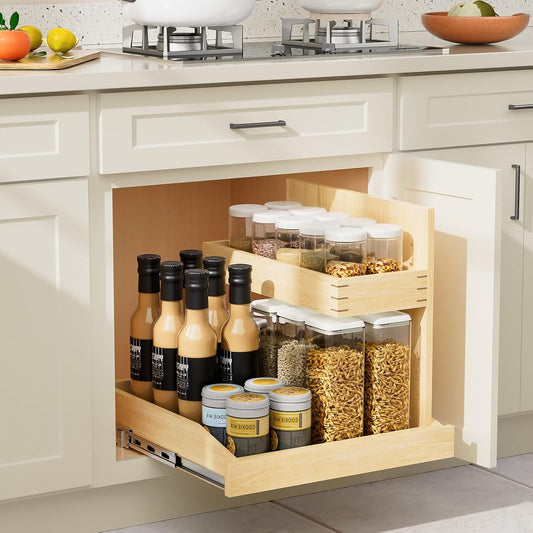 ROOMTEC Under Sink Organizers and Storage 22½” W x 21” D, 2 Tier Pull Out Cabinet Organizer with U Bracket, Adjustable Pull Out Cabinet organizer for Bathroom Kitchen(Right)