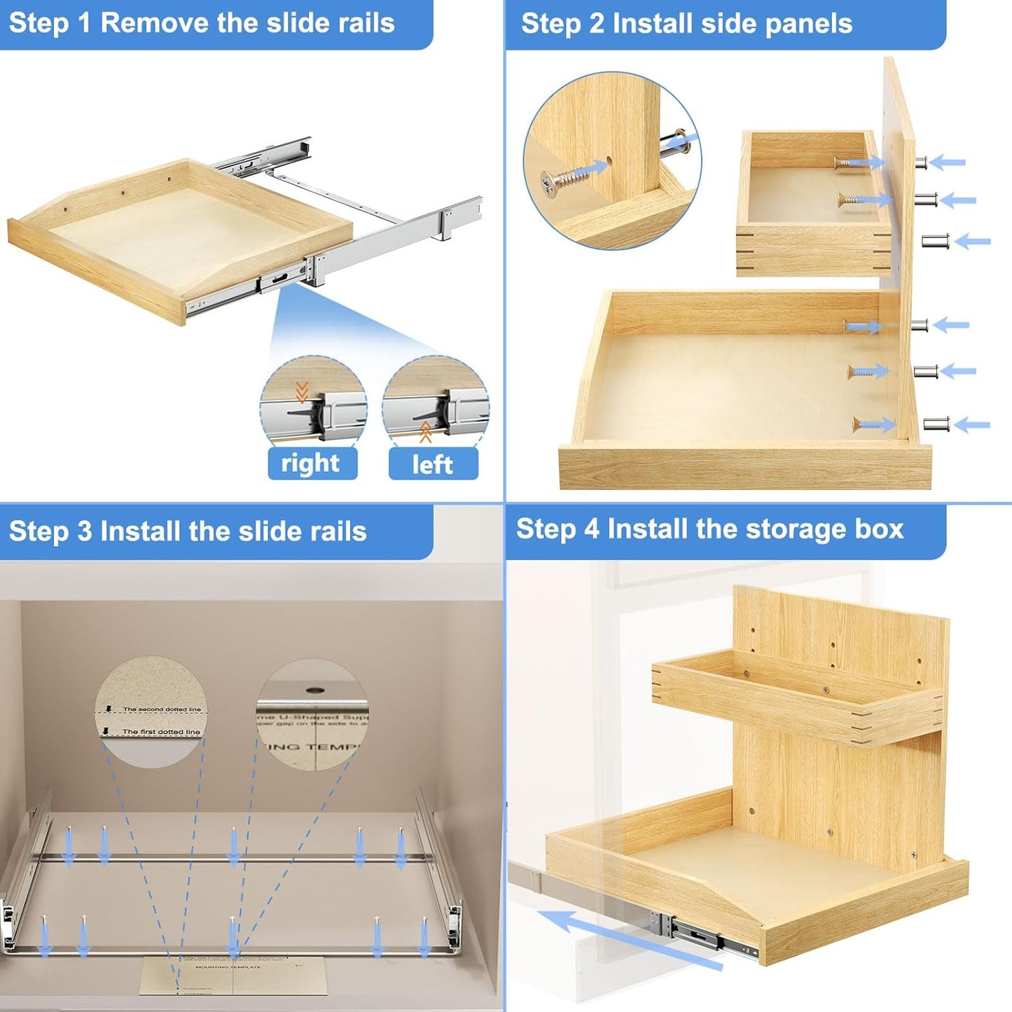 ROOMTEC Under Sink Organizers and Storage 22½” W x 21” D, 2 Tier Pull Out Cabinet Organizer with U Bracket, Adjustable Pull Out Cabinet organizer for Bathroom Kitchen(Right)