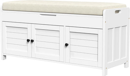 ROOMTEC 32" Storage Bench for Entryway, Shoe Bench with Storage Removable Basket and 2 Drawers, Entryway Bench with Shoe Storage, Entryway Storage for Living Room, Navy