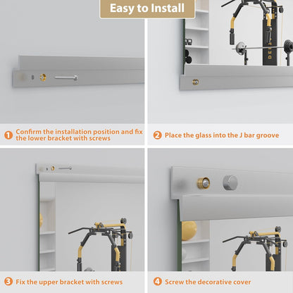 Workout Mirrors for Home Gym 24'x48'', Large Wall Mirror Full Length for Fitness, Yoga, Big Wall Mounted Frameless Glass Mirror for Garage, Dance