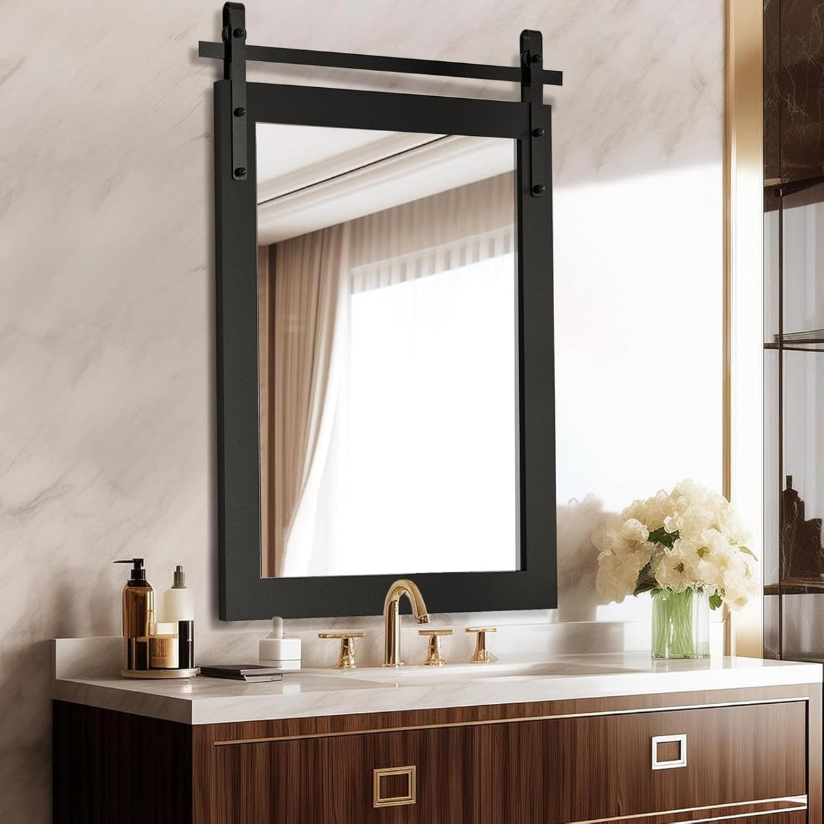 ROOMTEC Farmhouse Mirror, Rustic Mirror 26X40 Inch Rustic Wood Framed Wall Mirror Rectangle Decorative Mirror for Bathroom, Living Room, Entryway, Bedroom Wall Decor (White)