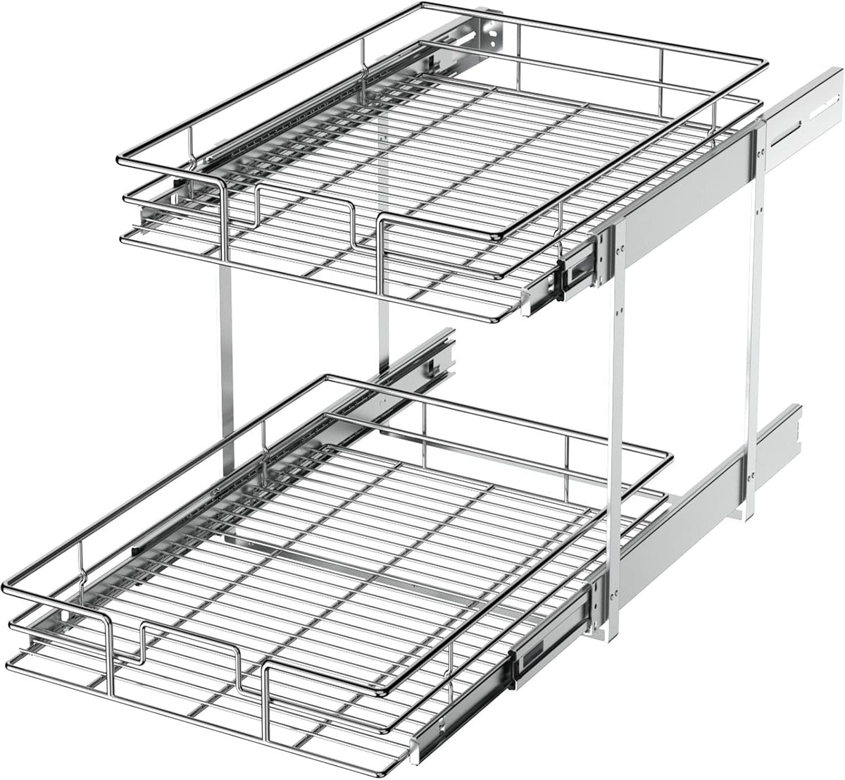 ROOMTEC 2 Tier Individual Pull Out Cabinet Organizer 30" W x 21½" D, Slide Out Kitchen Cabinet Storage Sliding Shelves