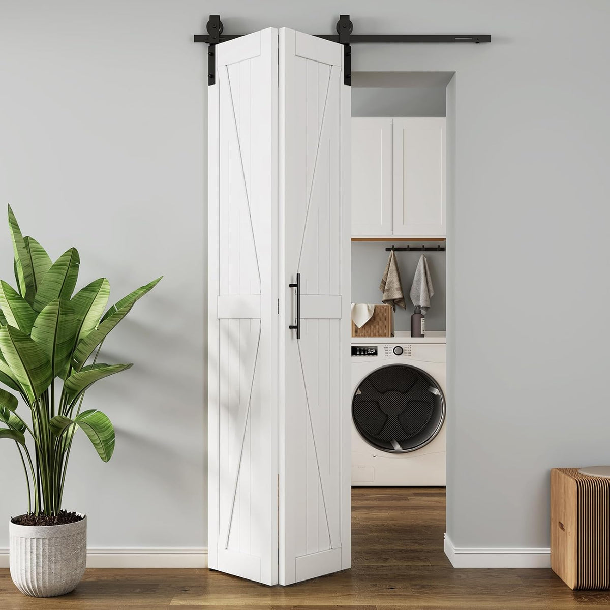 Roomtec Bifold Barn Door,Bi-Fold Sliding Closet Doors,Pine,No Assembly Required,Without Hardware Kit