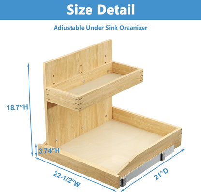 ROOMTEC Under Sink Organizers and Storage 22½” W x 21” D, 2 Tier Pull Out Cabinet Organizer with Soft Close, Adjustable Pull Out Cabinet organizer with U Bracket for Bathroom Kitchen(Right)