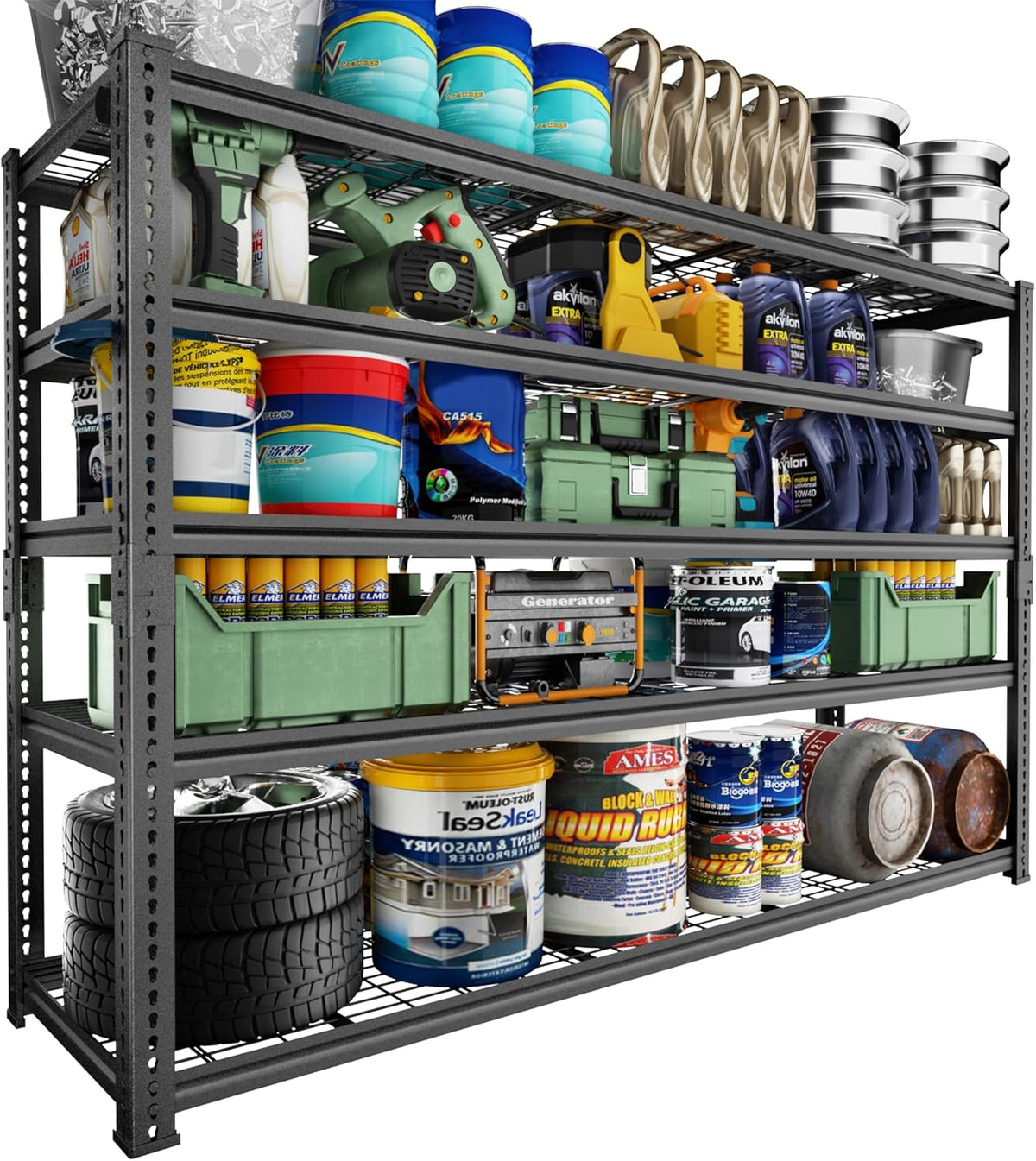 ROOMTEC Garage Shelving, 2800 LBS Capacity Sorage Shelves Heavy Duty, 5 Tier Adjustable Metal Organizer Wire Rack, 48"L x 18"W x 72"H Utility Shelf Unit for Kitchen Pantry (1, 48" L x 18" W x 72" H)
