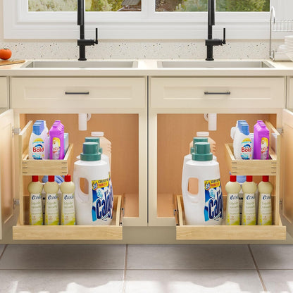 ROOMTEC Under Sink Organizers and Storage 22½” W x 21” D, 2 Tier Pull Out Cabinet Organizer with Soft Close, Adjustable Pull Out Cabinet organizer with U Bracket for Bathroom Kitchen(Right)