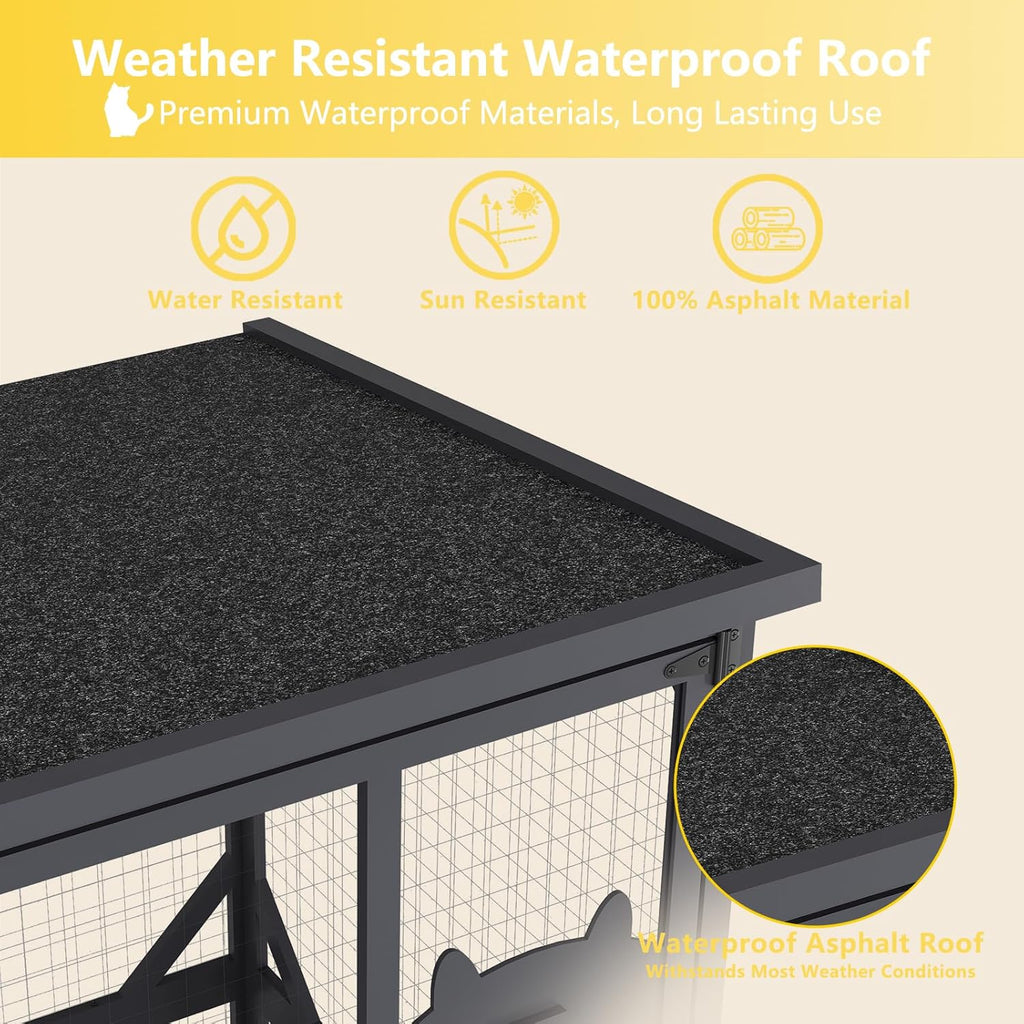 ROOMTEC Catio Outdoor Cat Enclosure with Roof 71" Height Large Cat House Cat Wooden Cage with 3 Jumping Platforms and 1 Napping Houses for Cat Activity (Grey)