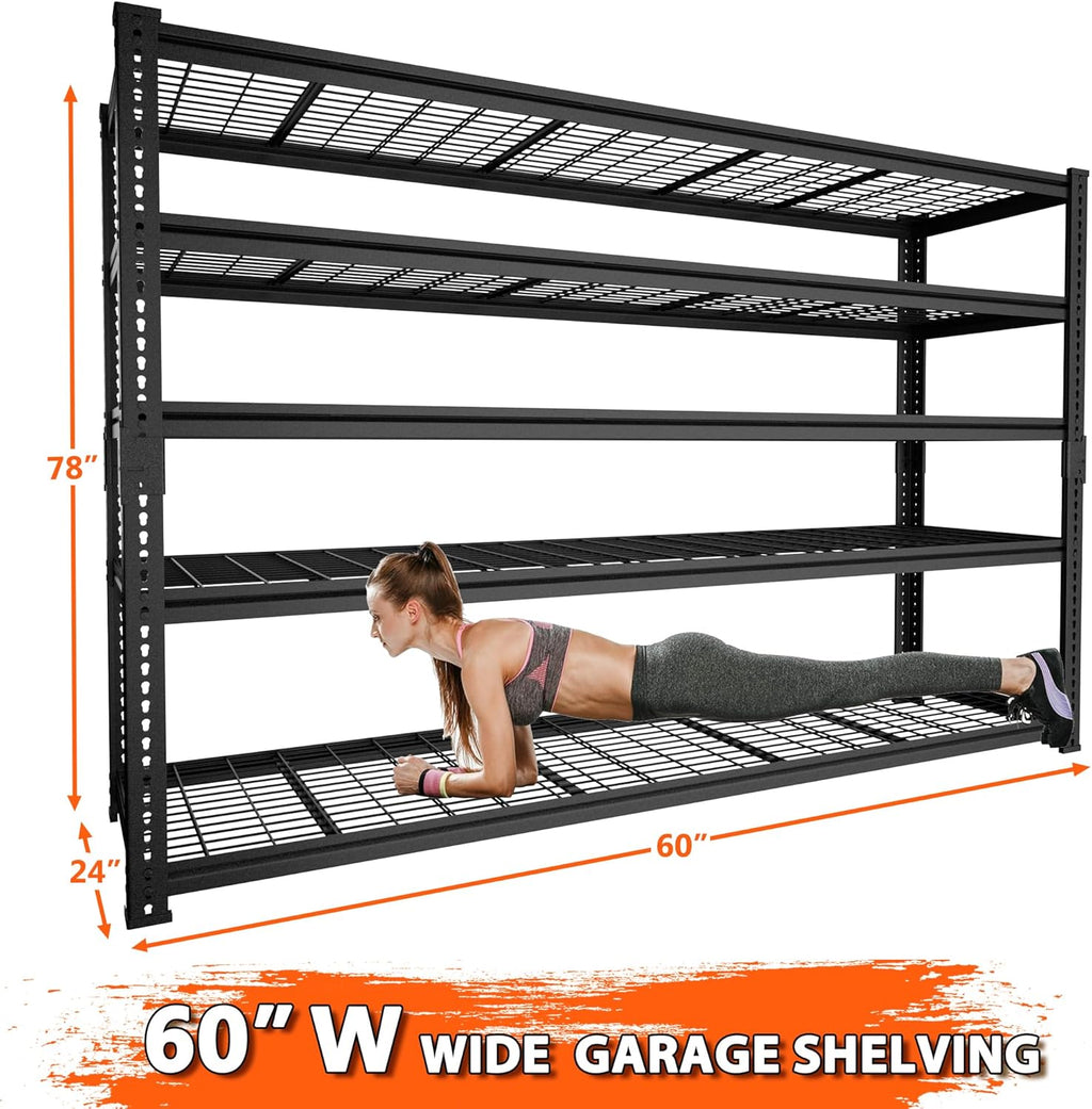 ROOMTEC Garage Shelving, 2800 LBS Capacity Sorage Shelves Heavy Duty, 5 Tier Adjustable Metal Organizer Wire Rack, 48"L x 18"W x 72"H Utility Shelf Unit for Kitchen Pantry (1, 48" L x 18" W x 72" H)