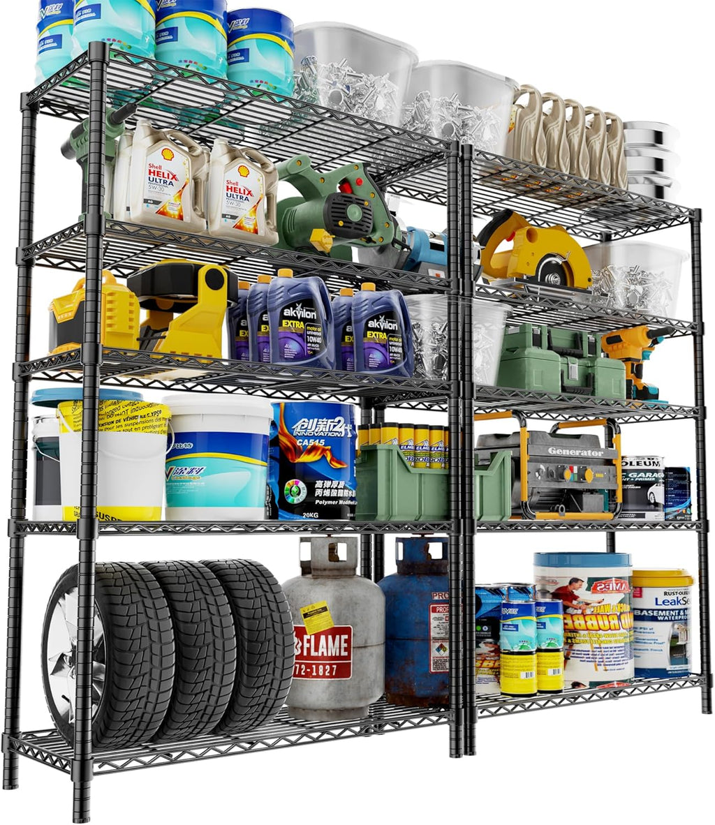 Roomtec Storage Shelves Heavy Duty, 48" L x 20" W x 72" H Garage Wire Shelving Unit Loads 2000LBS, 5-tier Adjustable Metal Industrial Utility Shelf Rack for Kitchen, Laundry Room, Pantry, Warehouse, Basement