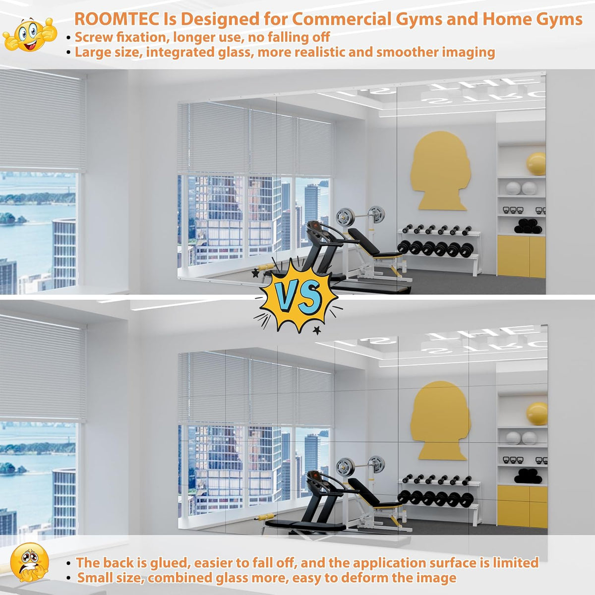 Workout Mirrors for Home Gym 24'x48'', Large Wall Mirror Full Length for Fitness, Yoga, Big Wall Mounted Frameless Glass Mirror for Garage, Dance Studio, Bedroom