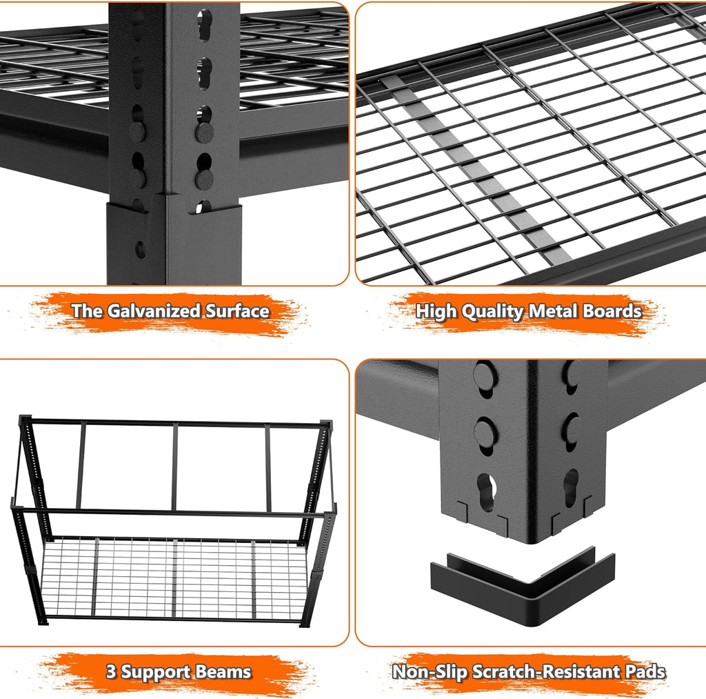 ROOMTEC Garage Shelving, 2800 LBS Capacity Sorage Shelves Heavy Duty, 5 Tier Adjustable Metal Organizer Wire Rack, 48"L x 18"W x 72"H Utility Shelf Unit for Kitchen Pantry (1, 48" L x 18" W x 72" H)