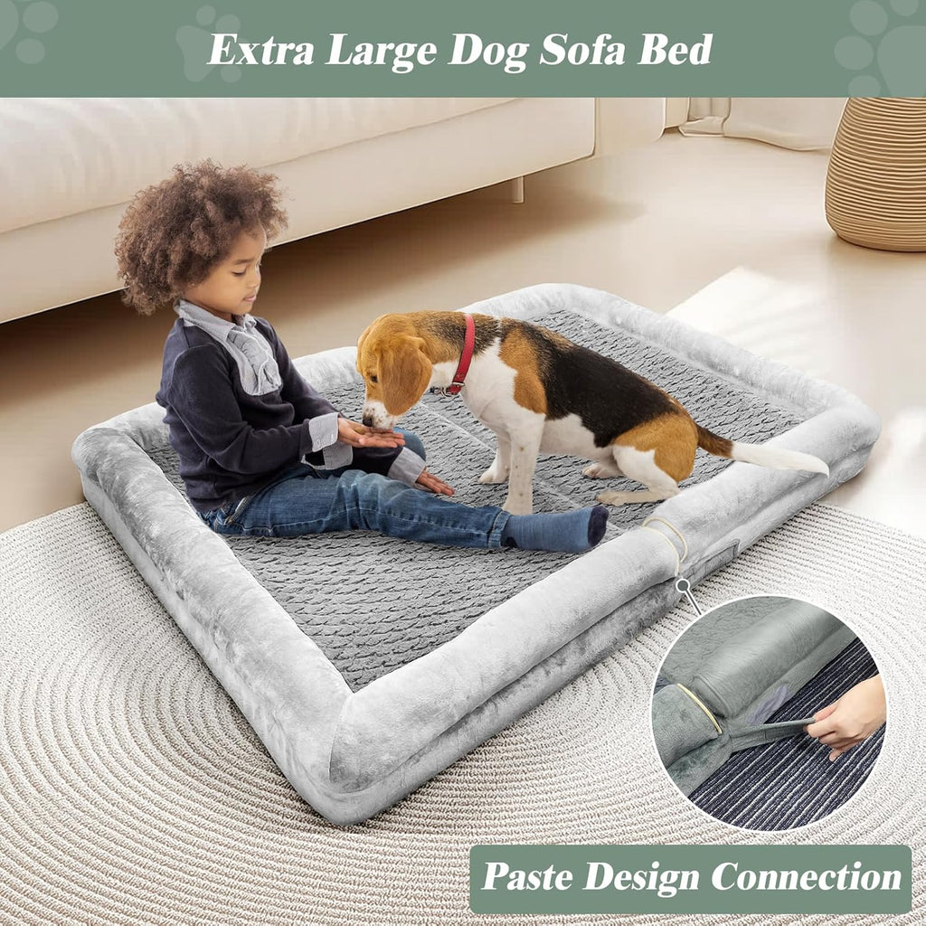 ROOMTEC Orthopedic Dog Bed for Large Dog,Memory Foam XL Extra Large Dog Bed with Stickable Design Waterproof Dog Couch Bed with Washable Removable Cover(36 in,Grey)
