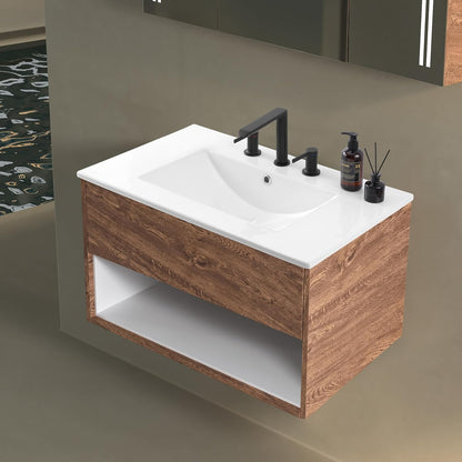 ROOMTEC JONATHAN Y SNK1002A Ancillary 3-Hole 30 in. W x 18.25 in. D Classic Contemporary Rectangular Ceramic Single Sink Basin Vanity Top, White