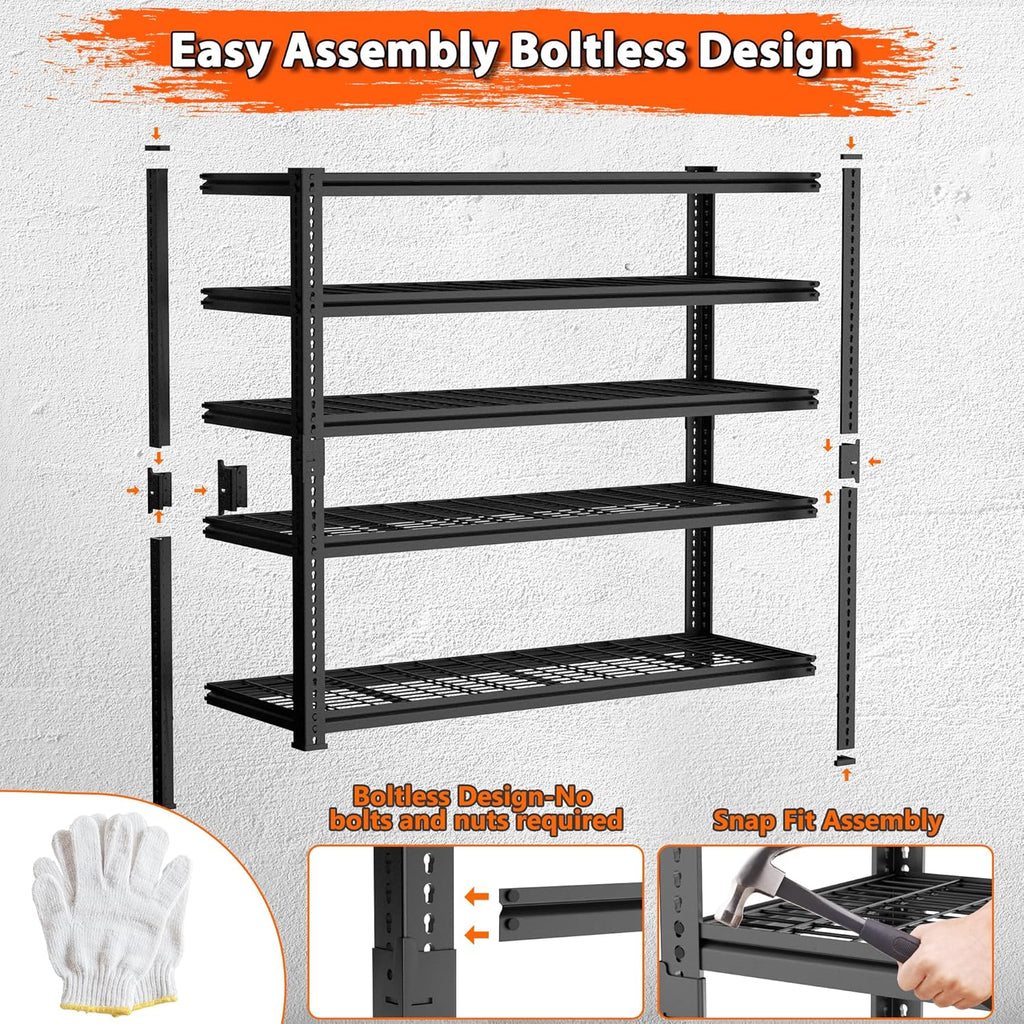 ROOMTEC Garage Shelving, 2800 LBS Capacity Sorage Shelves Heavy Duty, 5 Tier Adjustable Metal Organizer Wire Rack, 48"L x 18"W x 72"H Utility Shelf Unit for Kitchen Pantry (1, 48" L x 18" W x 72" H)