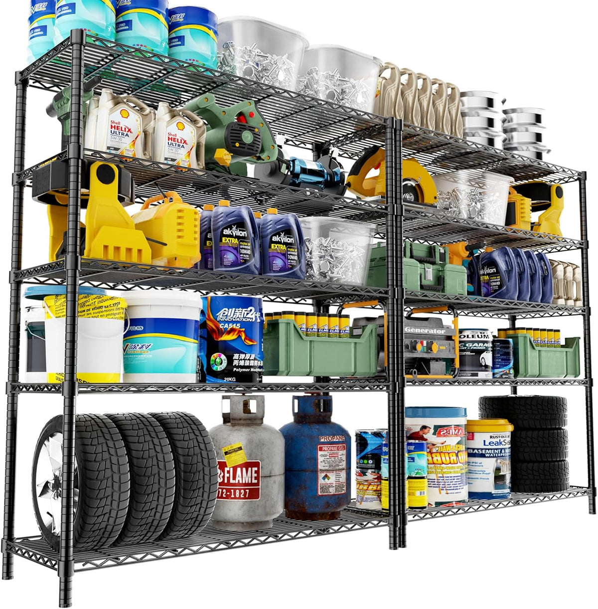 Roomtec Storage Shelves Heavy Duty, 48" L x 20" W x 72" H Garage Wire Shelving Unit Loads 2000LBS, 5-tier Adjustable Metal Industrial Utility Shelf Rack for Kitchen, Laundry Room, Pantry, Warehouse, Basement