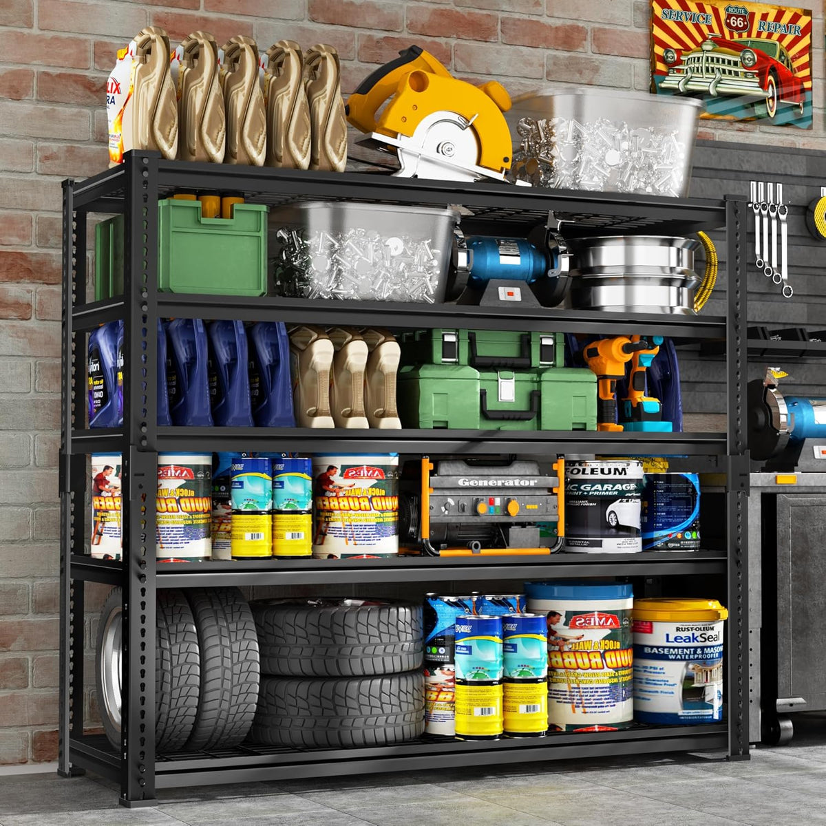 ROOMTEC Garage Shelving, 2800 LBS Capacity Sorage Shelves Heavy Duty, 5 Tier Adjustable Metal Organizer Wire Rack, 48"L x 18"W x 72"H Utility Shelf Unit for Kitchen Pantry (1, 48" L x 18" W x 72" H)