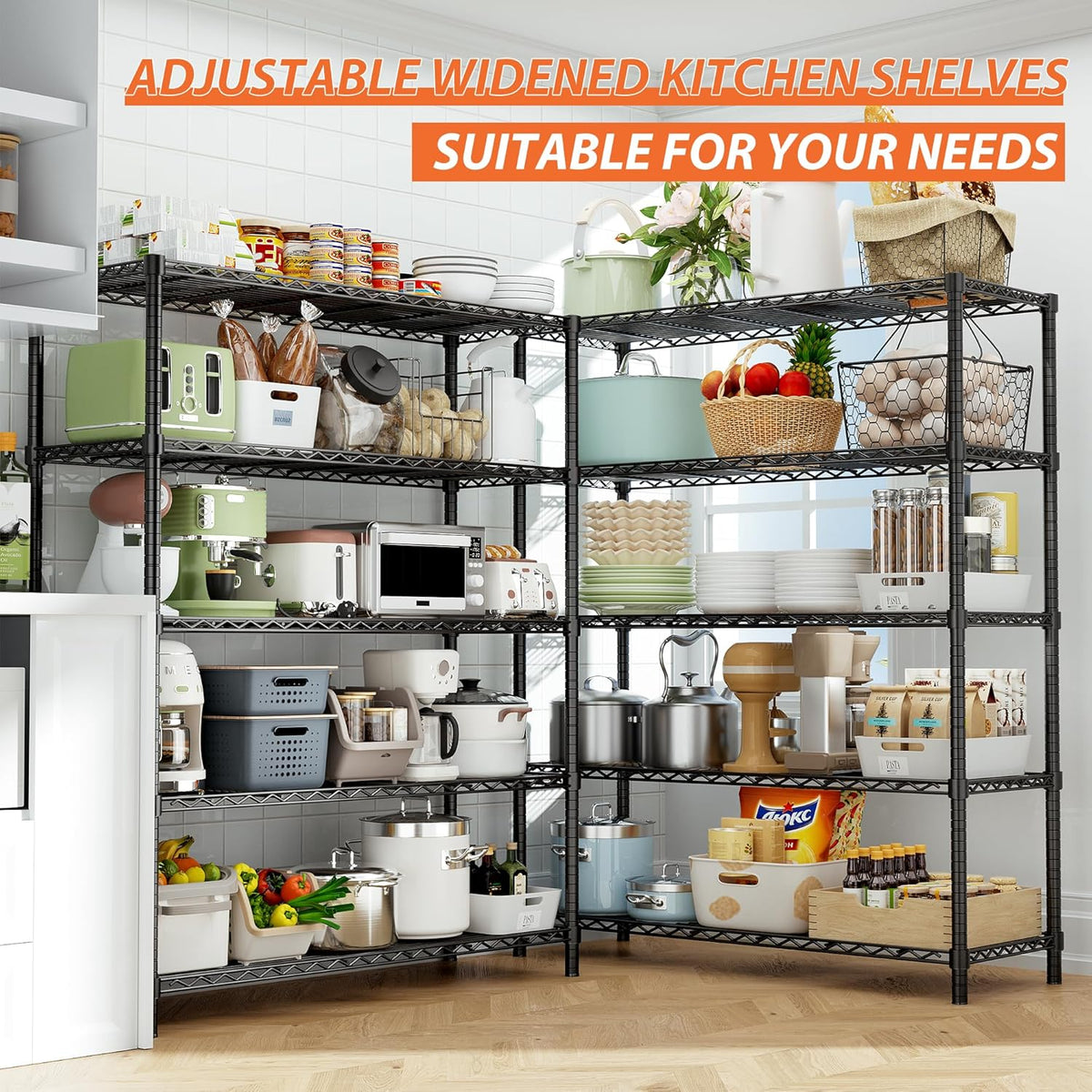 Roomtec Storage Shelves Heavy Duty, 48" L x 20" W x 72" H Garage Wire Shelving Unit Loads 2000LBS, 5-tier Adjustable Metal Industrial Utility Shelf Rack for Kitchen, Laundry Room, Pantry, Warehouse, Basement